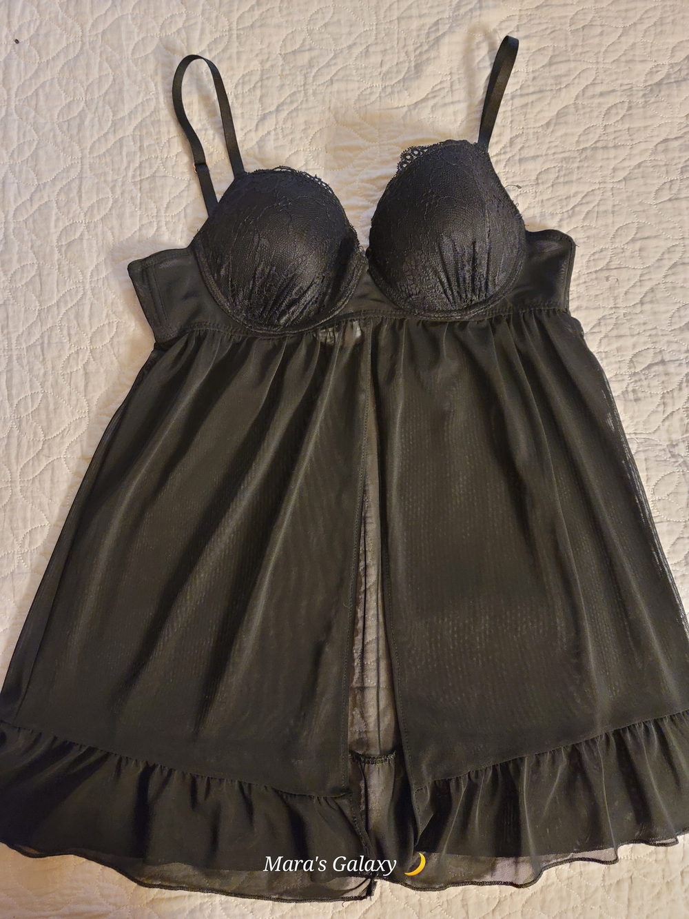 Marilyn Monroe Black Lace Underwire Babydoll Chemise Lingerie Large (L)